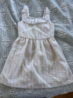 Janie and Jack Cream Pastel Check Eyelet Ruffle Strap Dress